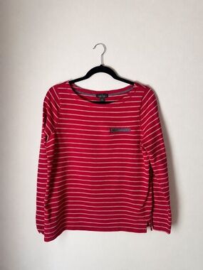 LRL Lauren Jeans Co Ralph Lauren Red Stripe Boat Neck Zip Pocket Top 100% Cotton